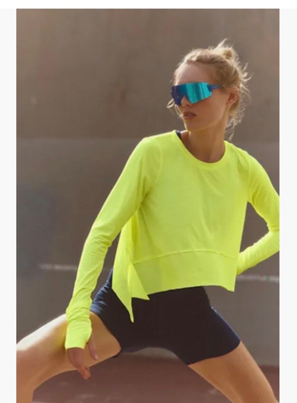 Free People Movement Long Sleeve Neon Yellow Active Stretchy Top Size XS